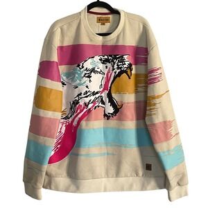 Makobi Tiger Graphic Sweatshirt Cream 3X Crew Neck Long Sleeve Casual Streetwear